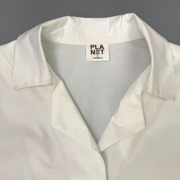 Planet By Lauren G White Cotton Button Up Swing Fit Shirt One Size Fits All - Picture 12 of 16